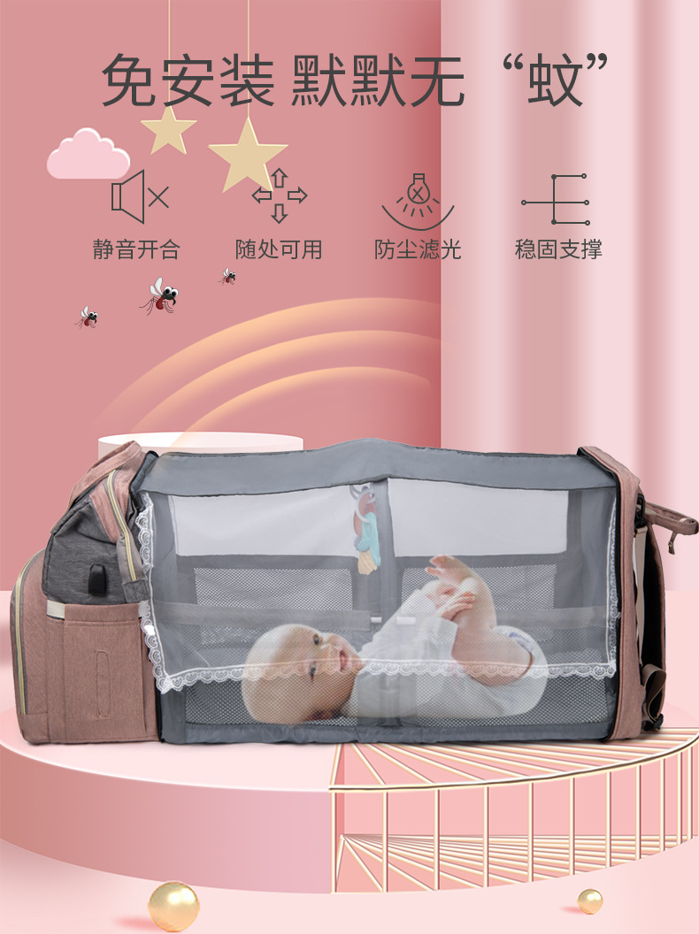 跨境母婴包 大容量多功能妈咪包 便携外出收纳包简约婴儿床妈妈包详情3