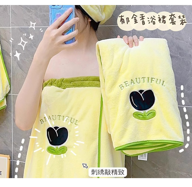 珊瑚绒浴巾女可穿可裹干发帽毛巾两件套吸水速干游泳可爱浴裙浴袍详情13