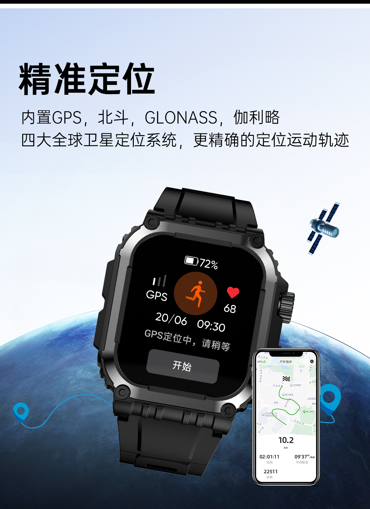 GPS智能手表蓝牙通话指南针运动户外全功能LG101智能手表ip68防水详情4