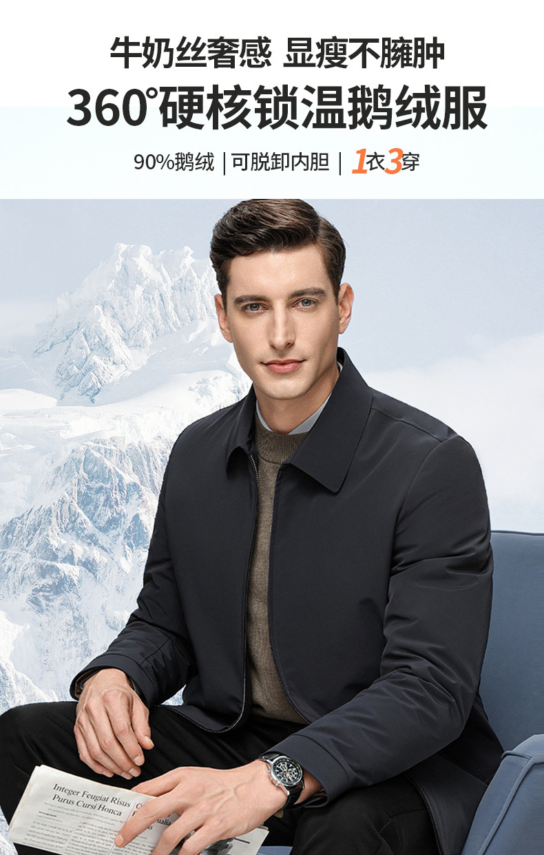 鹅绒三合一男士羽绒服2023秋冬爆款翻领抗寒商务行政精品男装夹克详情1