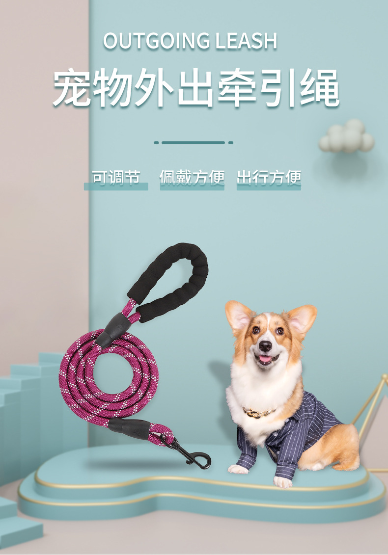 新品宠物牵引绳防丢可拆卸舒适仿尼龙PVC狗狗链子防挣脱遛狗绳子详情1