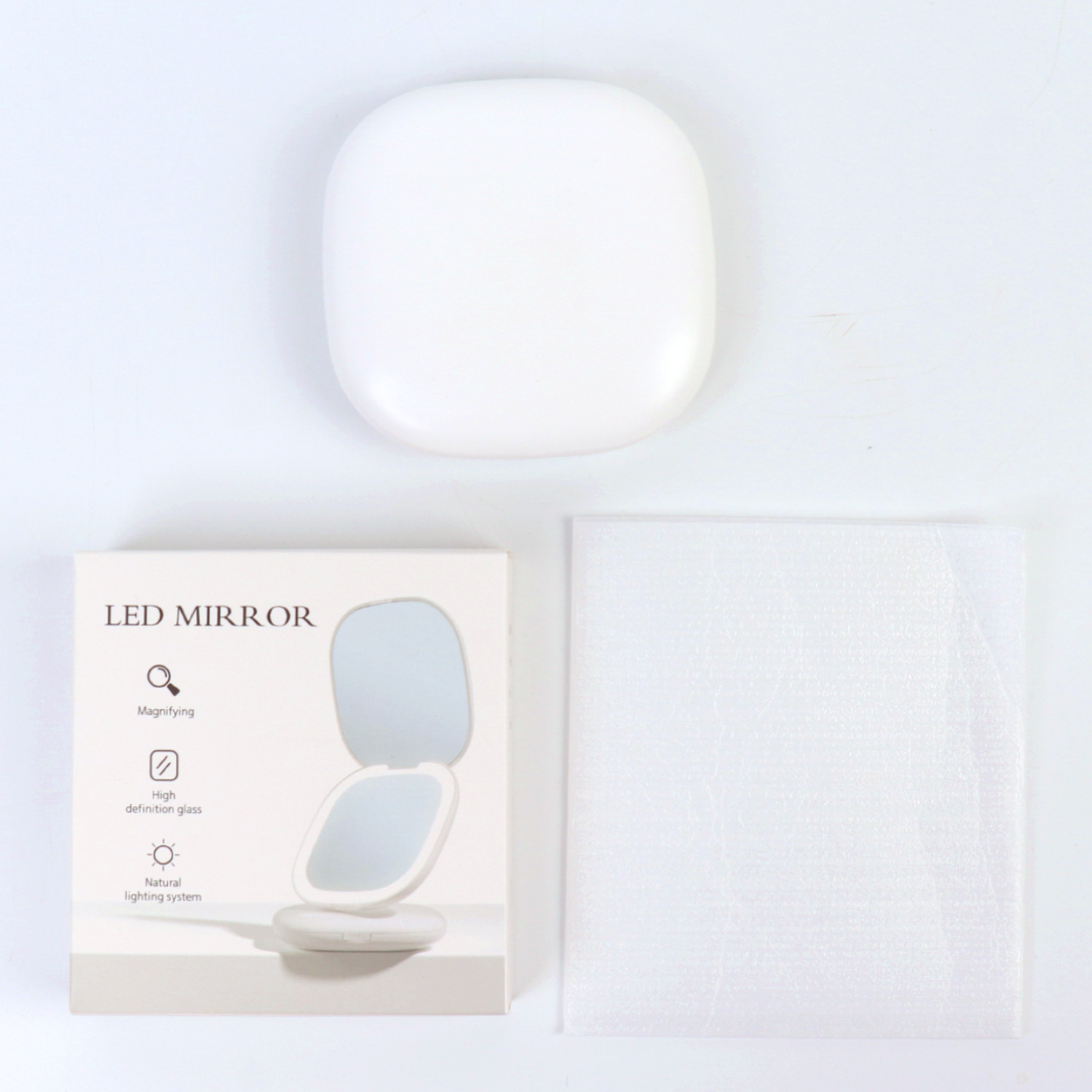 Wholesale of portable led makeup mirrors with double-sided lights and three-color light, foldable handheld USB charging small mirrors pic 20