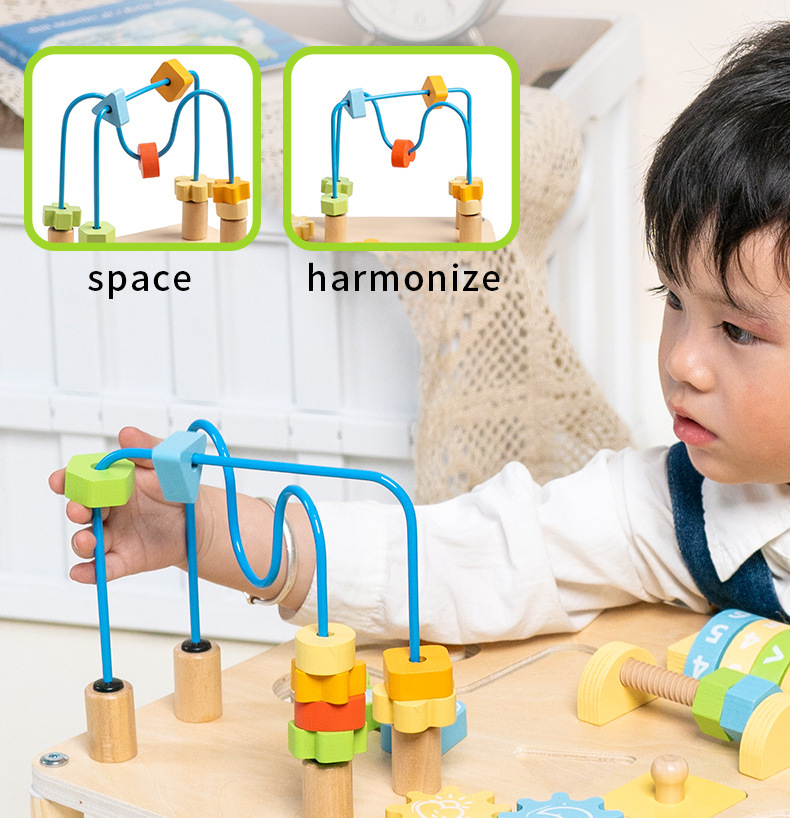 跨境桌面忙碌板忙碌桌木质多功能游戏台1-2岁儿童早教绕珠玩具详情26