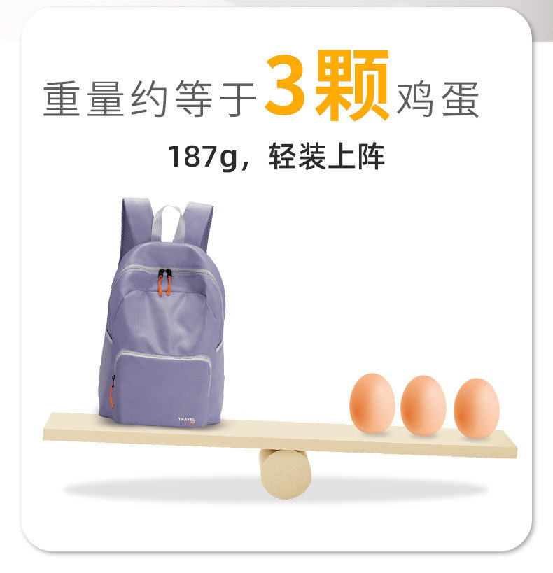 超轻便携可折叠收纳双肩包 户外短途旅行大容量背包 防水耐磨书包详情13