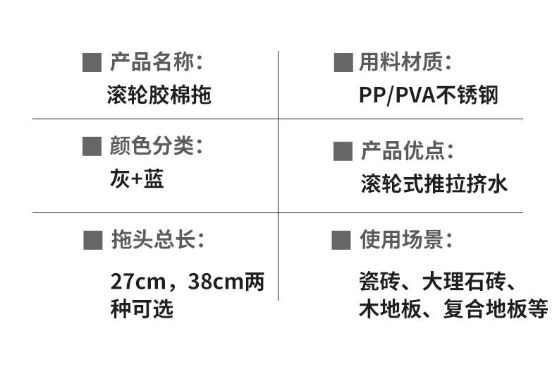 27CM胶棉拖把38CM不锈钢双排滚轮式吸水拖把海绵拖把容易吸水拖详情10