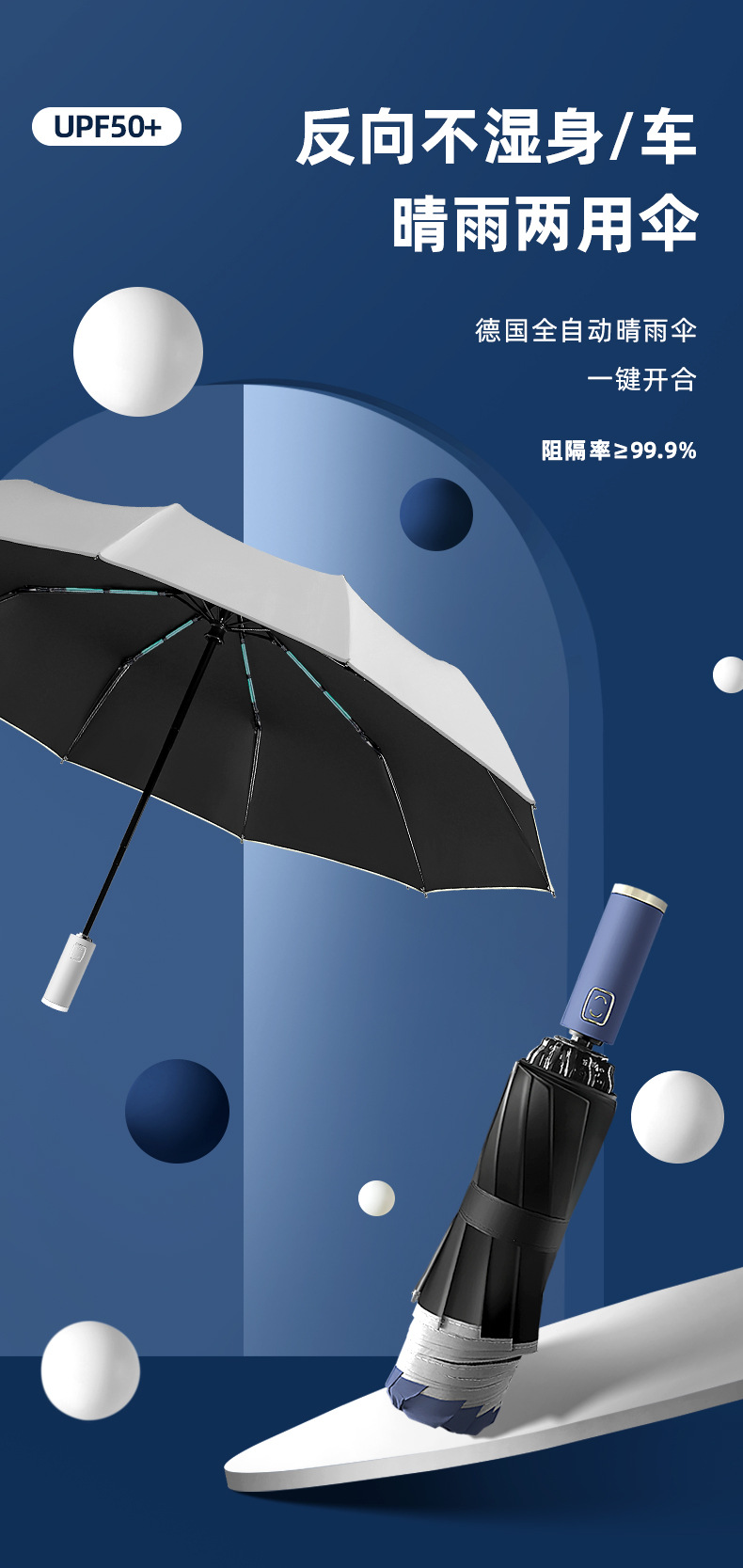 全自动10骨反向伞反光条加固防风遮阳防晒太阳伞户外折叠黑胶雨伞详情1