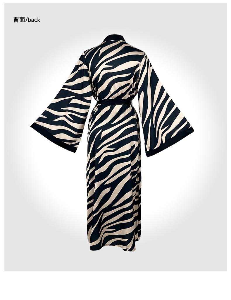 Feiyun French Silk lace-up Long Light Luxury Home wear, French retro zebra print long-sleeved bathrobe for women, 211 pic 14