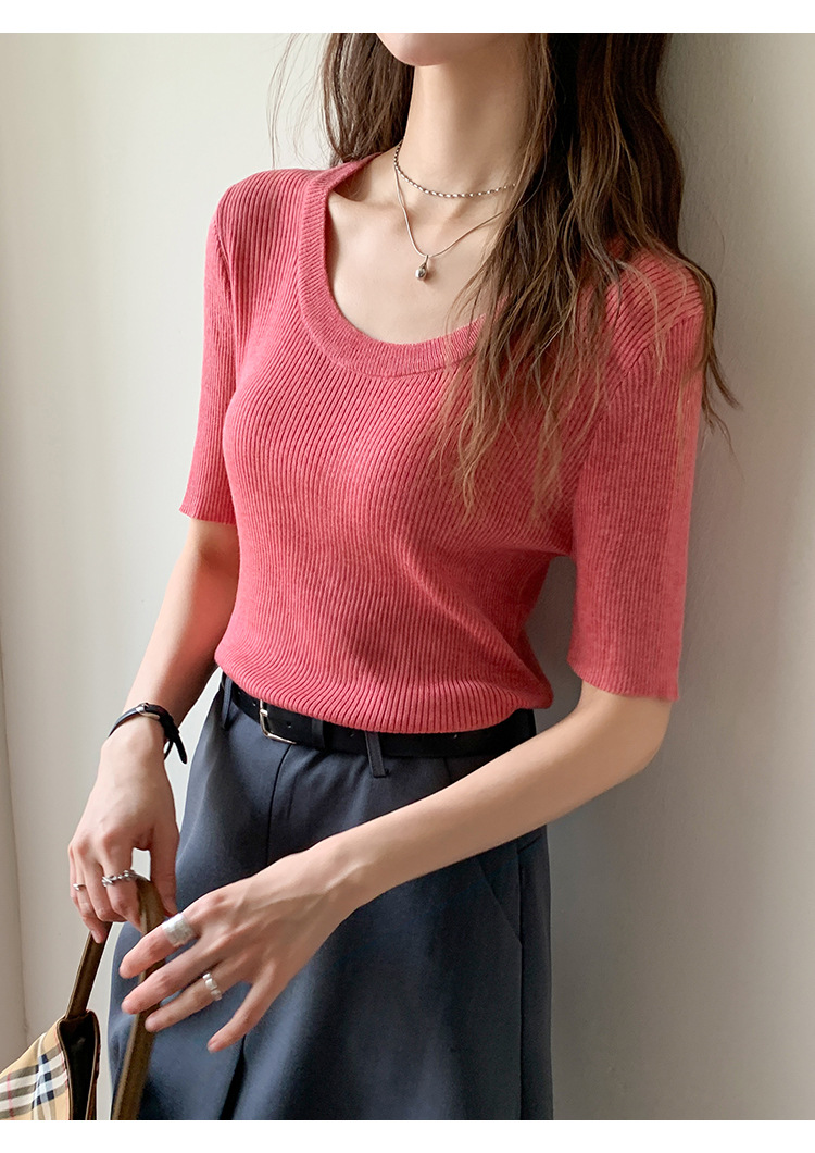 U领冰丝针织衫短袖女修身夏季基础短款T恤上衣2025新款详情29