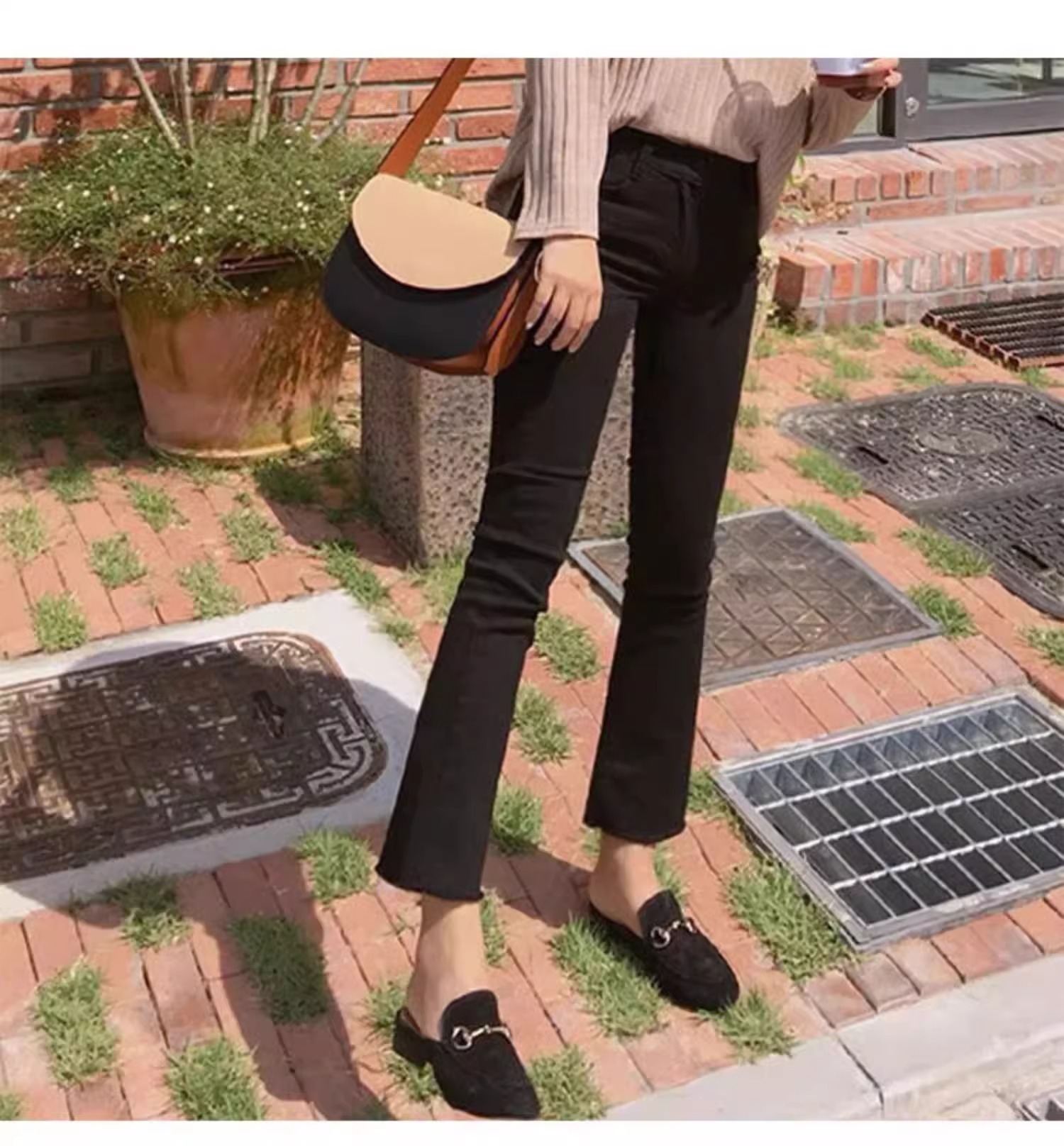 Black slightly flared jeans for women, Spring 2025 new Korean style, slimming and petite, eight-part fringed flared pants for children pic 23