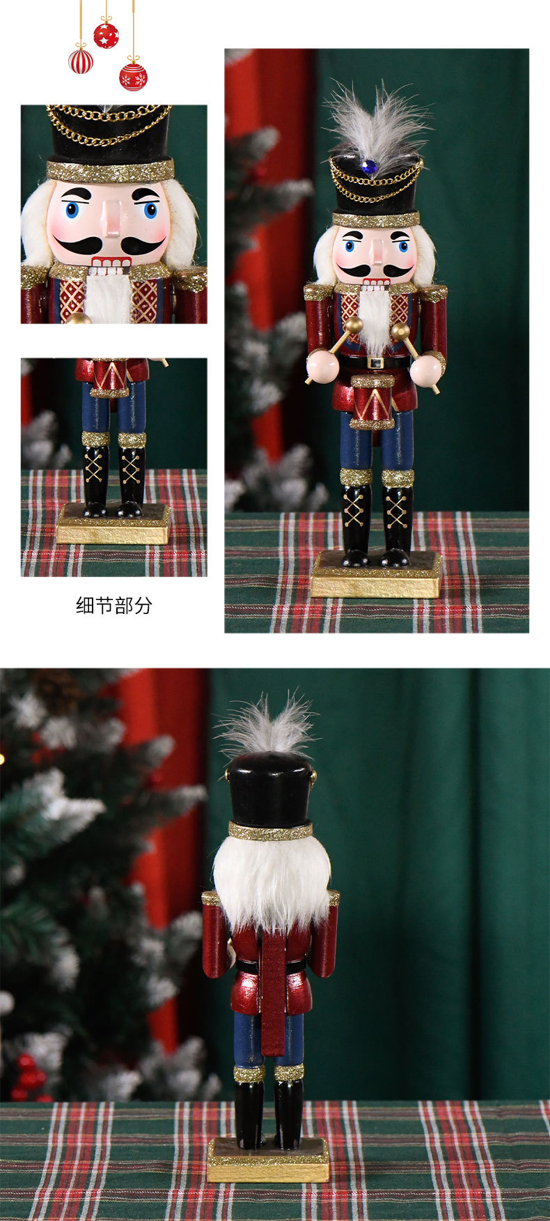 New product from Xibing in stock: 25CM red body, blue feet, drum soldier, nutcracker, Christmas walnut Man, decorative little puppet pic 2