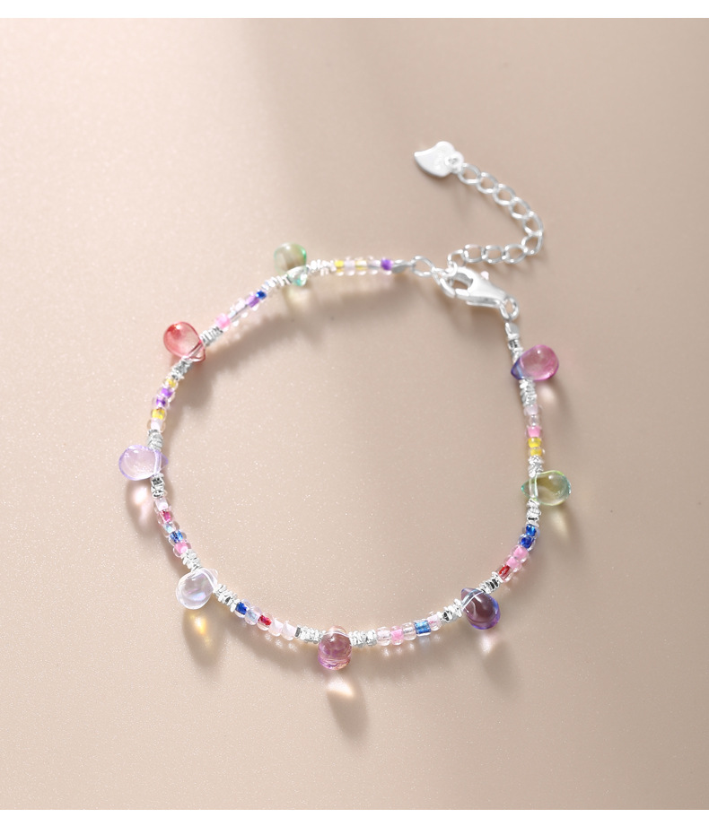 925纯银彩色原石水滴玻璃碎银子手链女韩国东大门热卖度假风B6044详情13