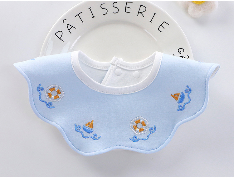 批发7A抗菌防水a类纯棉围嘴宝宝花瓣口水兜韩版婴儿防吐奶口水巾详情16