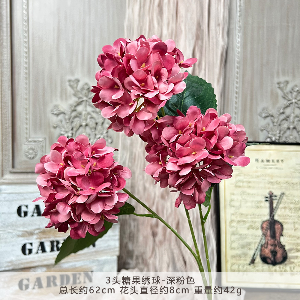 仿真3头糖果绣球假花婚庆用花束手工花艺婚礼堂造景diy花墙地排花详情23