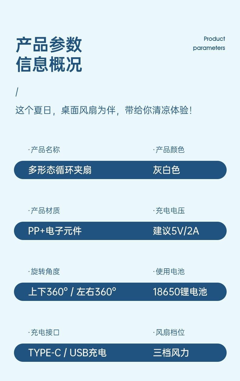 跨境多功能夹子风扇充电便携式家用挂壁电风扇学生宿舍USB小风扇详情19