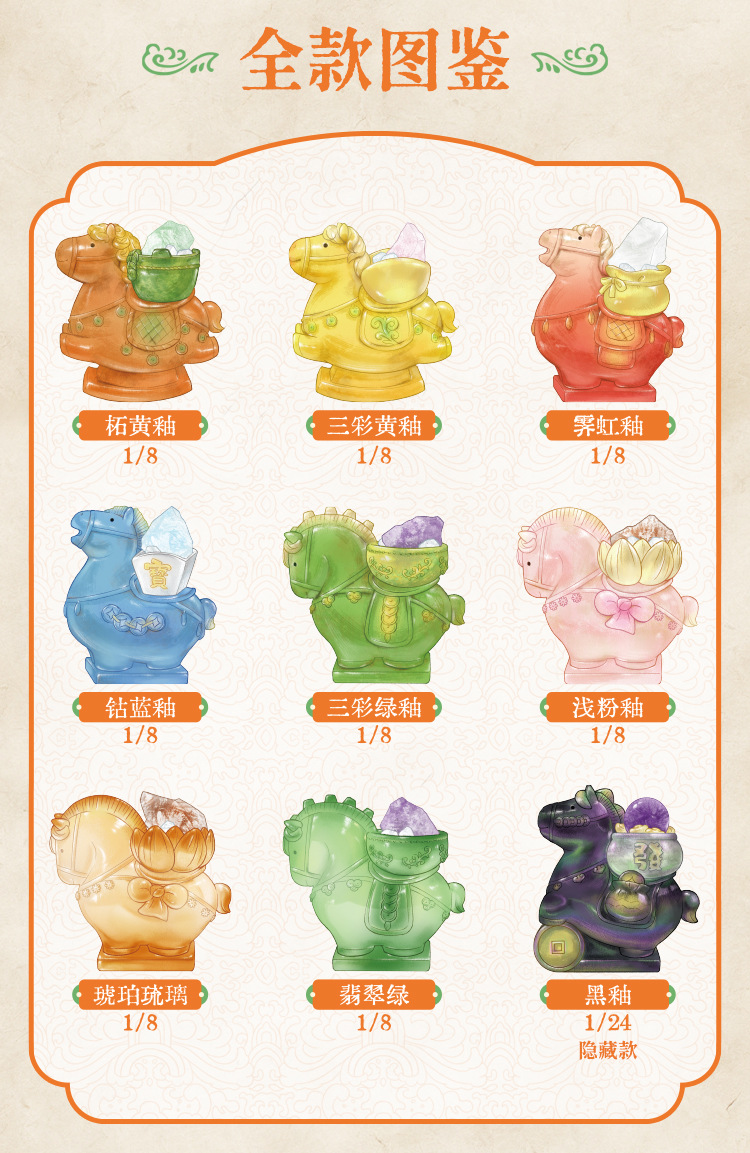 Tang Sancai cultural relics energy blind box, cartoon trendy toys, crystal design, resin handicrafts, ornaments, table ornaments, blind box pic 2