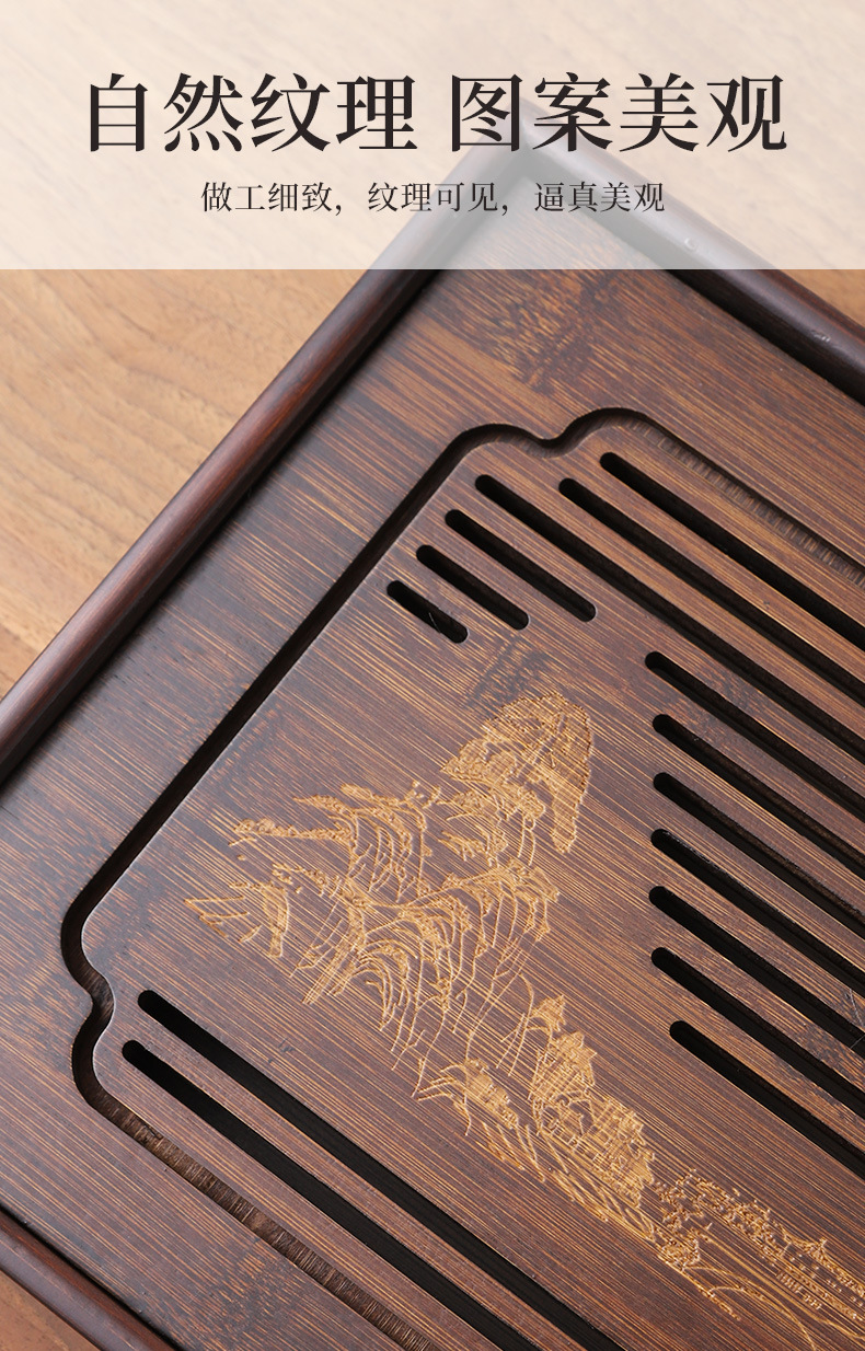 Wholesale of household small water storage trays, draining tea tables, simple rectangular bamboo tea sets, large and small sizes pic 17