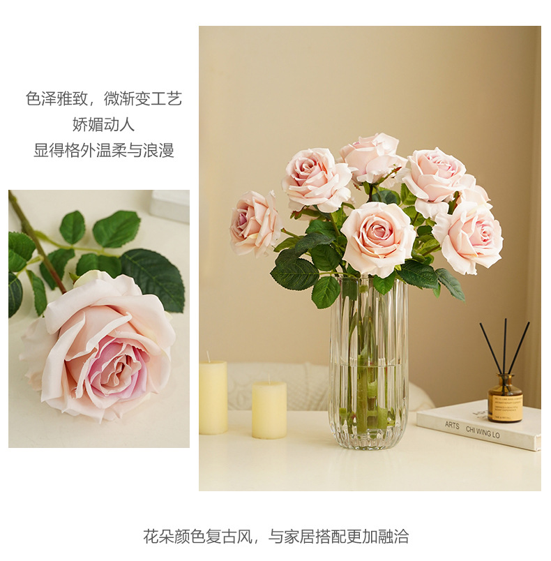 仿真玫瑰花朵单枝慕斯插花婚庆客厅装饰摄影道具批发办公文化仿真园艺礼盒详情16