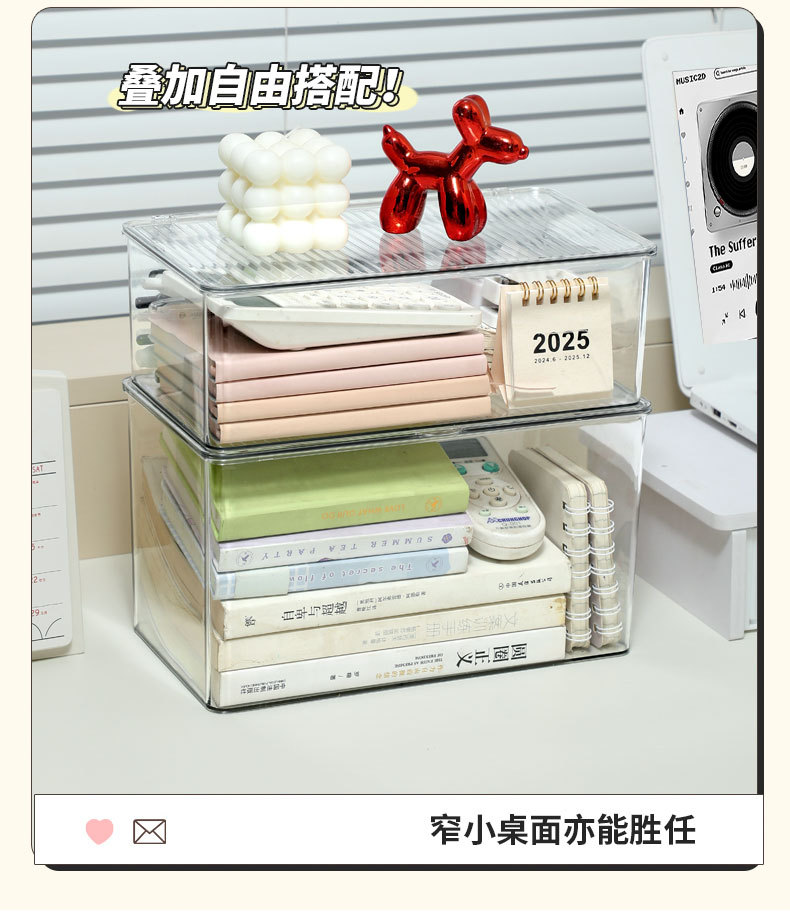 亚克力收纳盒桌面透明带盖防尘整理盒办公桌工位神器文具置物架柜详情9