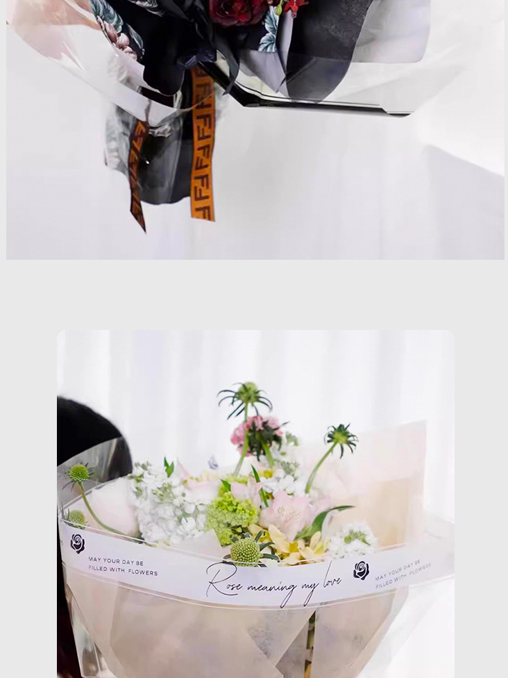 opp英文卷膜防尘玻璃纸卷装 鲜花花束包装纸花艺花店包装材详情10