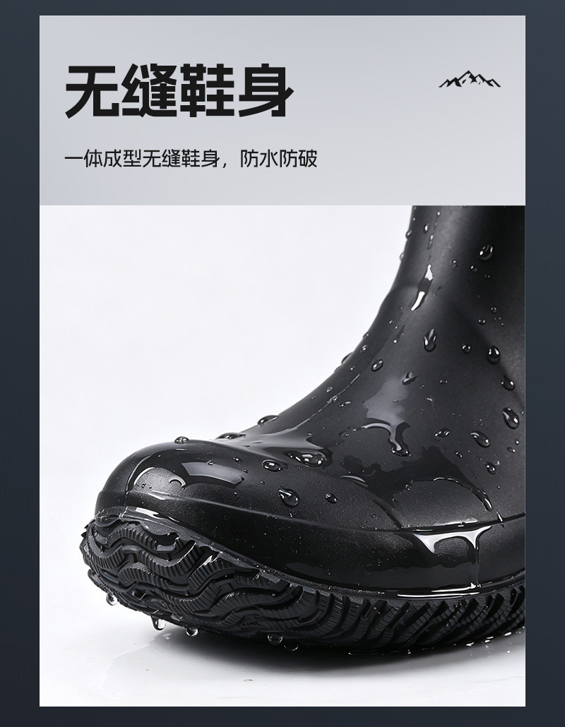男士日式白色平底胶鞋灰色短靴涉水防水切尔西黑色雨靴防雨鞋套详情4