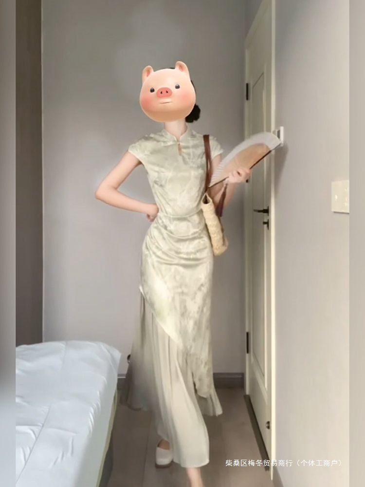 胖mm新中式优雅气质旗袍连衣裙女假两件修身长裙文艺复古立领详情13