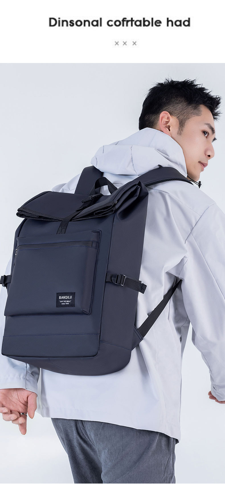 日系男士双肩包户外骑行背包大容量尼龙皮膜电脑双肩包男学生书包详情25