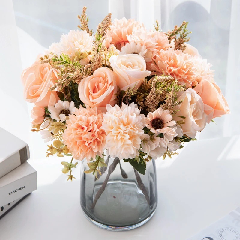 欧式田园装饰手捧玫瑰花仿真花花束客厅茶几家居餐桌花艺摆件批发详情2