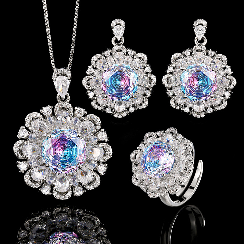 2025新款庄生生珠宝铜底镀金仿真千禧渐变色花朵套装主石12-10mm详情8