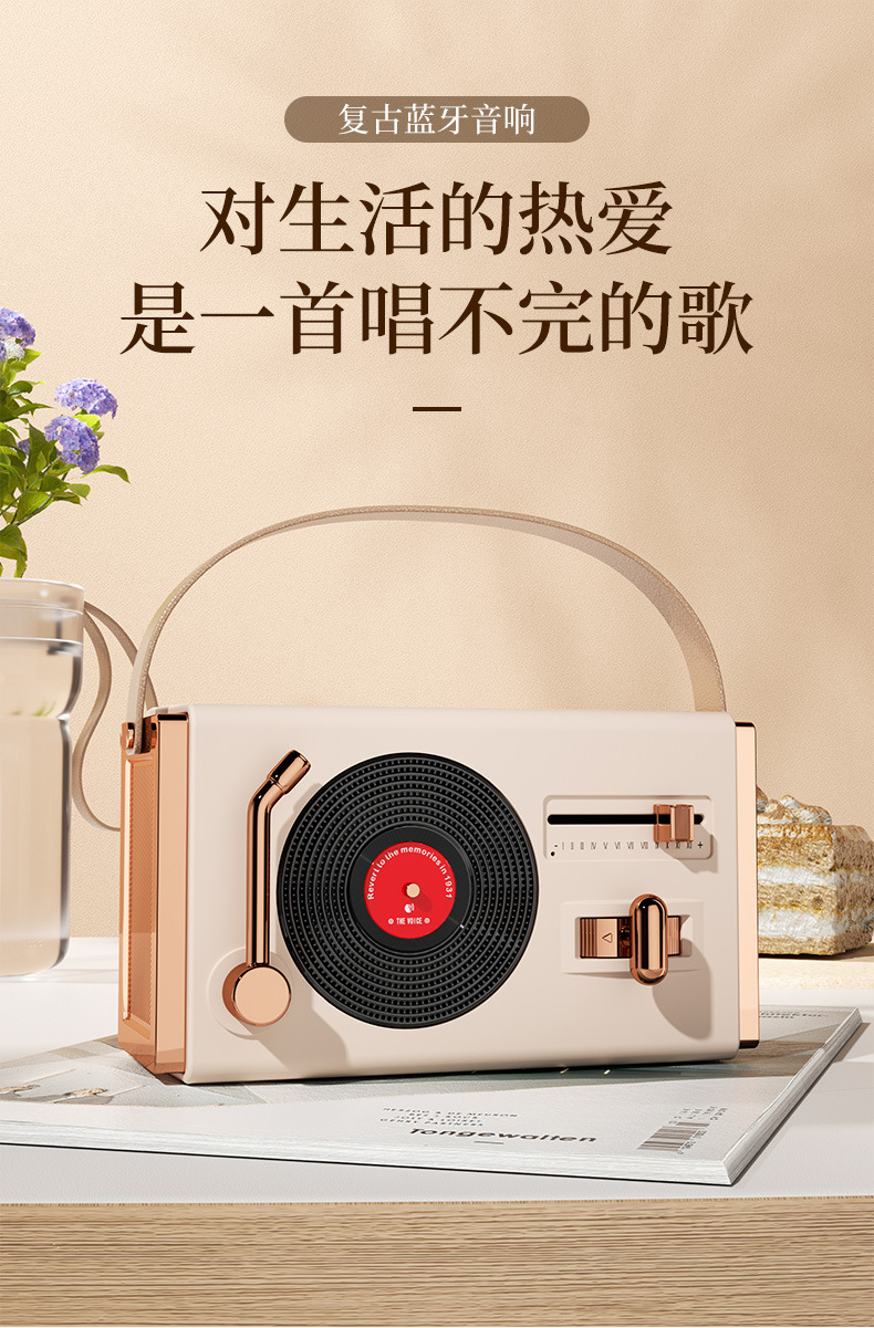 复古蓝牙音箱新款黑胶唱片机蓝牙小音响桌面无线插卡音箱源头工厂详情1