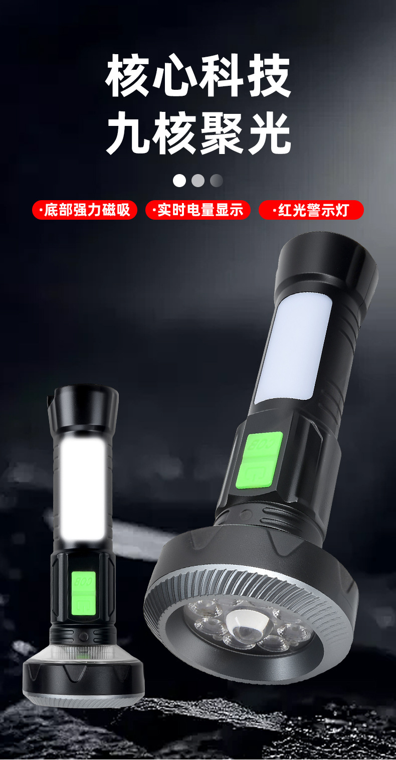 Cross-border bestseller multi-source high-intensity flashlight with magnet, inspection warning, camping lighting, daily necessities, handheld multi-functional lamp pic 1