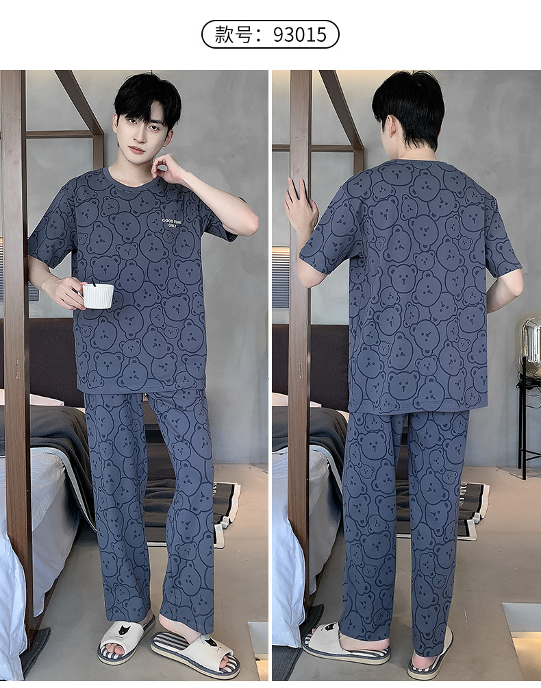 短袖长裤纯棉睡衣男士韩版宽松休闲简约夏天薄款中青年家居服套装详情24