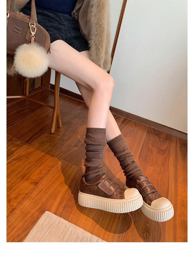 葡萄妈同款水洗马皮圆头魔术贴百搭厚底低帮休闲饼干板鞋女详情29