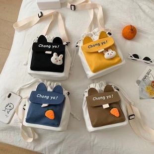 Summer new canvas bag for women, Korean-style teenage girl single-shoulder bag, ins crossbody small square bag, cute girl bag pic 2