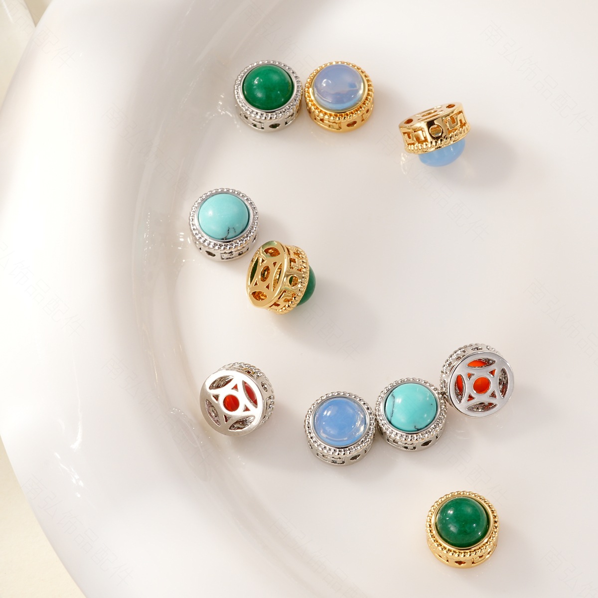 DIY jewelry and necklace clasp with zirconium natural stone aquamarine beads, copper plated with real gold for color retention and high-end feel pic 22