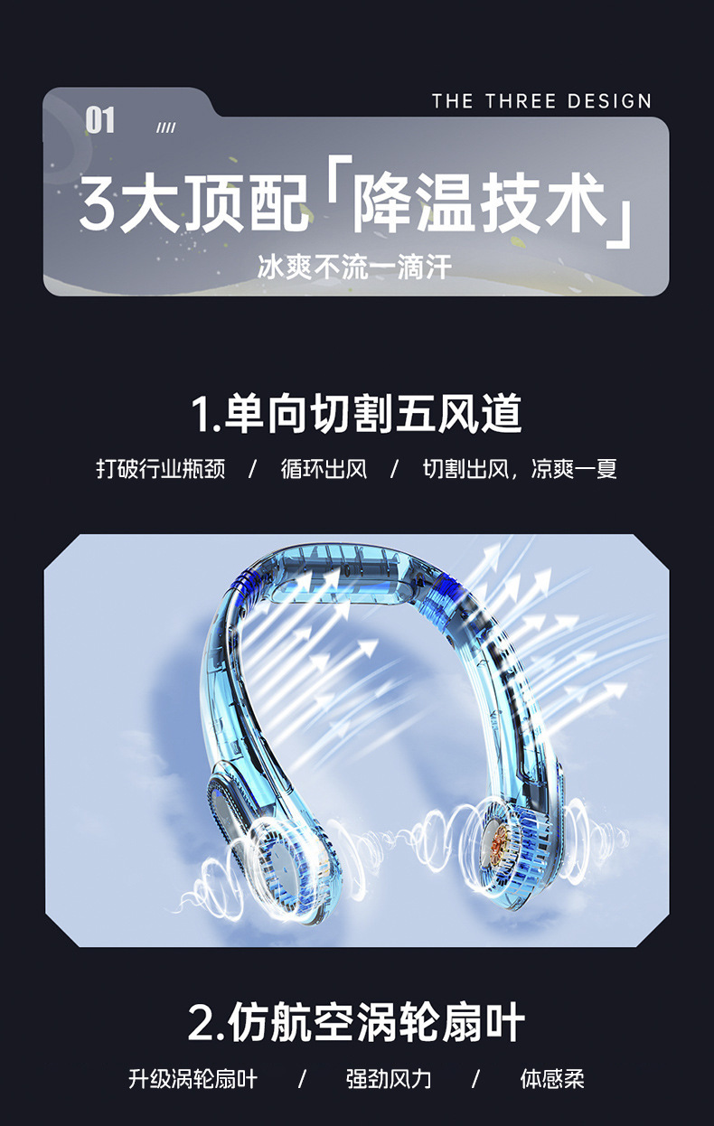 New neck-hanging fan USB charging small outdoor portable light sound turbine neck bladeless mini wind pic 1