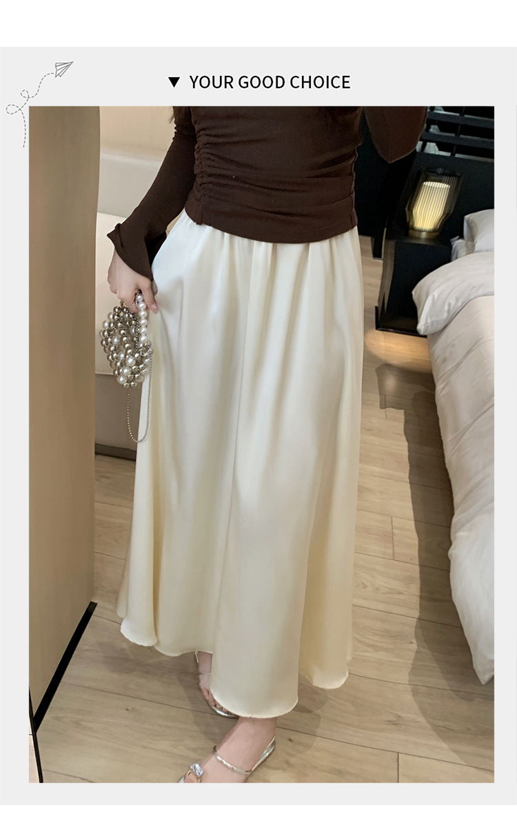 French acetate satin half skirt for women 2024 Spring/Summer pleated long skirt with elastic and tight waist, A-line large swing umbrella skirt pic 38