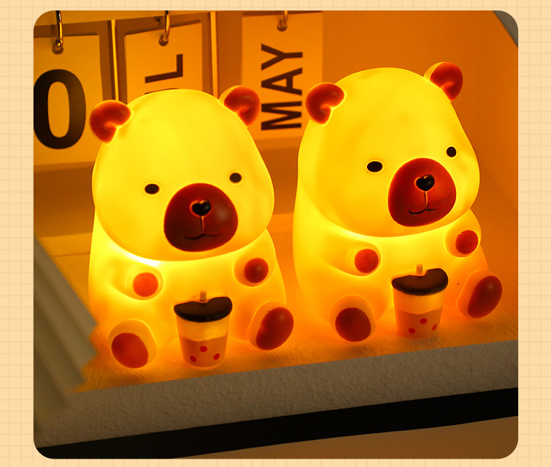 Creative new Kapi Bara night light, cute milk tea bear capybara figurine, bedside ambient light, glowing toy pic 9