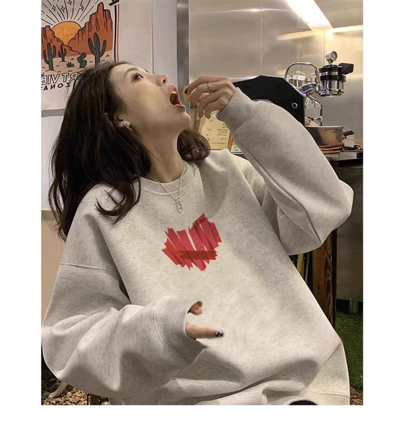 美式复古卫衣女秋季慵懒风宽松长袖上衣圆领加绒加厚oversize外套详情30