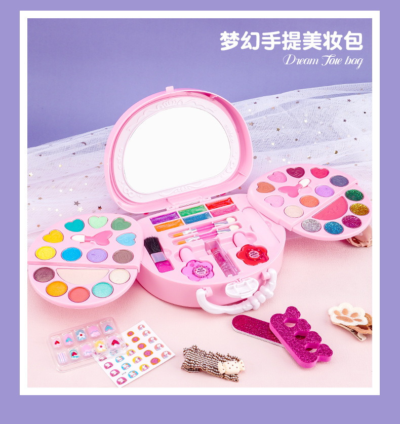 亚马逊跨境新款儿童彩妆化妆品玩具 女孩公主彩妆盒口红美妆箱套装 安全无害彩妆玩具详情16