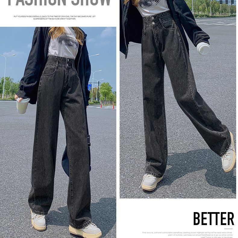 High-waisted straight-leg jeans for women in the spring and autumn of 2023, with a niche design and a loose fit that accentuates petite figures. Wide-leg jeans are in vogue pic 7