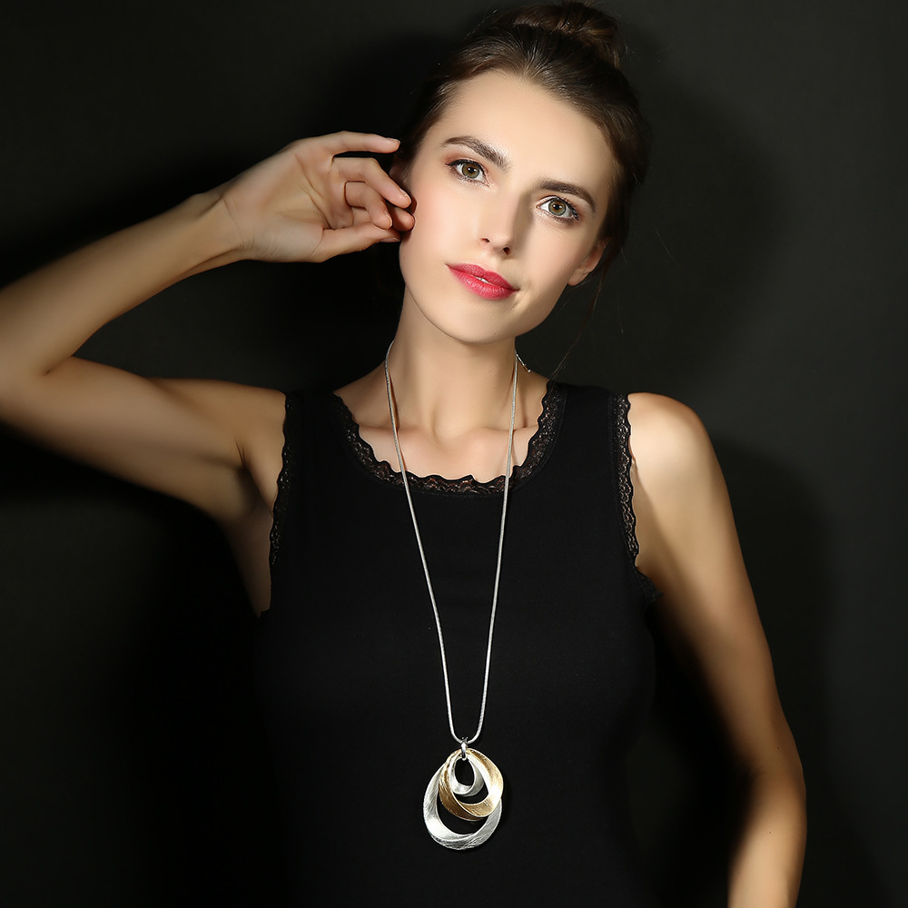 毛衣链跨境亚马逊爆款女士拉丝水滴高级感女饰品复古简约长项链详情5