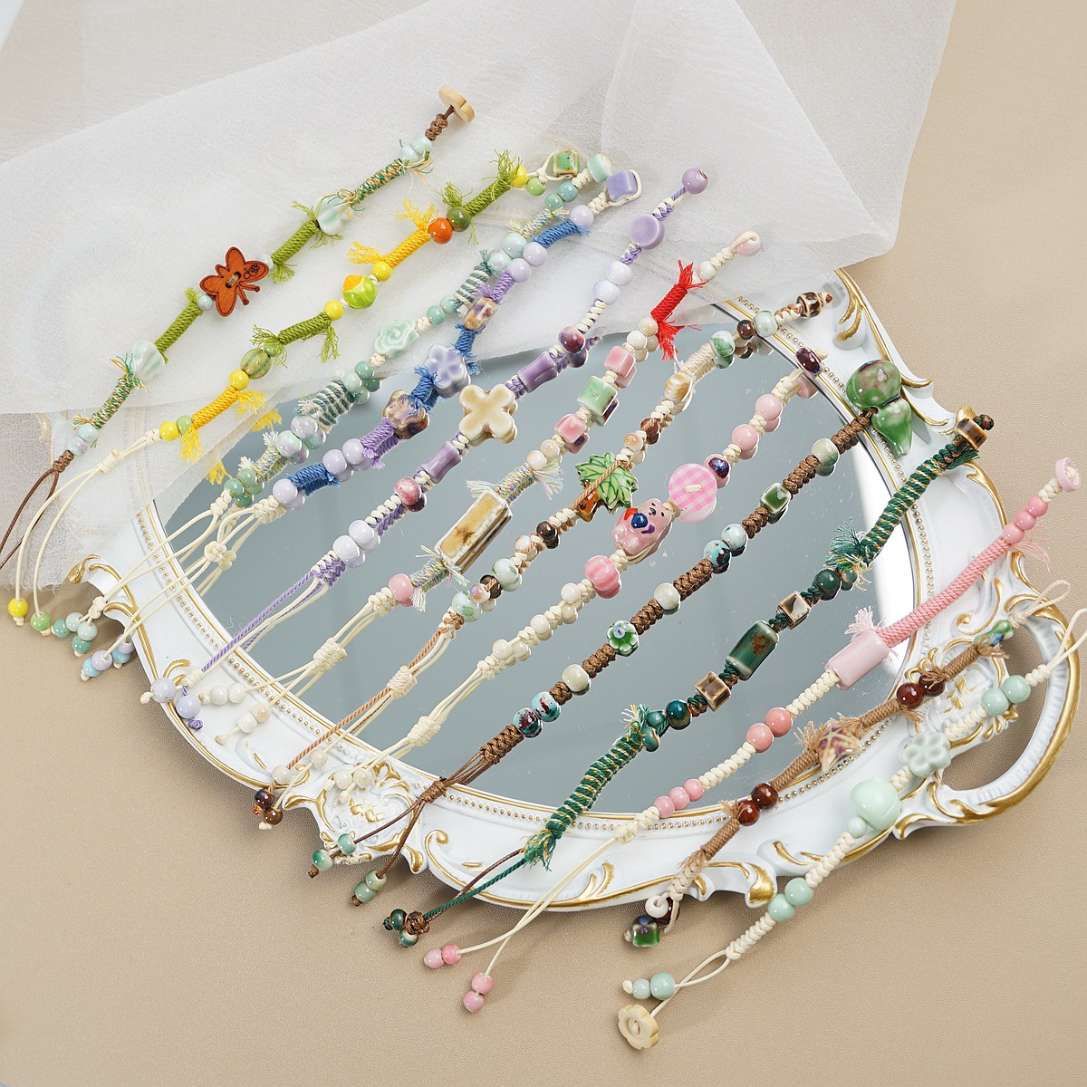 Wholesale of new ethnic-style artistic woven ceramic bracelets for women on Xiaohongshu Live Stream pic 4