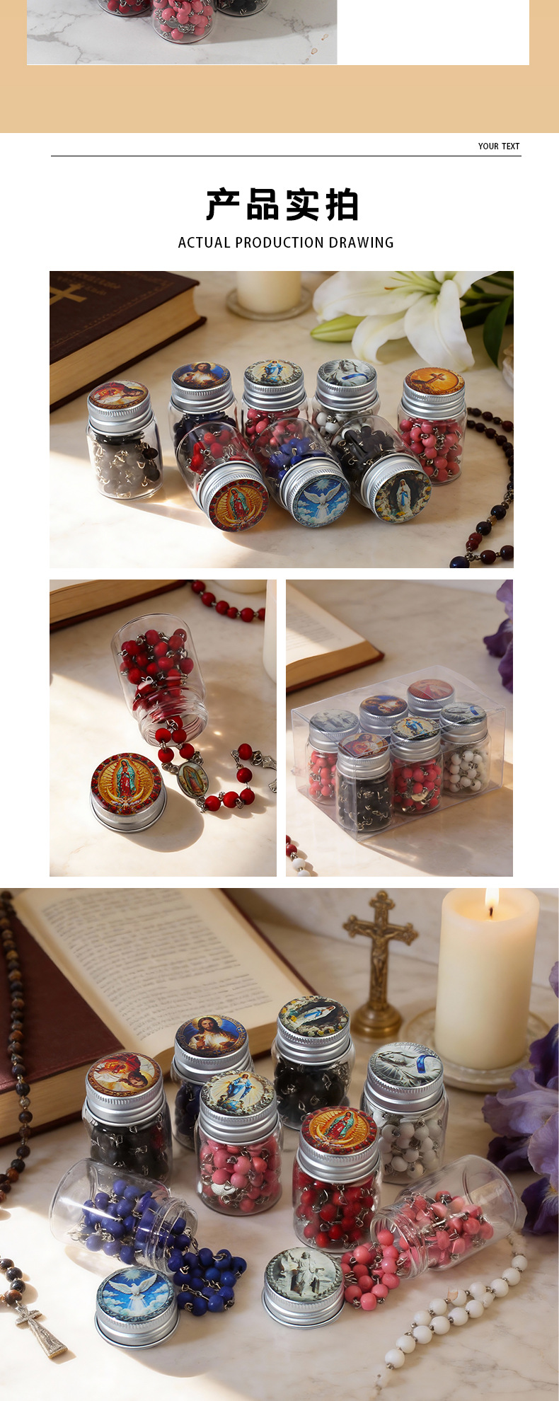 Cross-border rosary necklace, cross pendant, prayer, sealed storage, portioned bottles, religious church ornaments, glass bottles pic 3