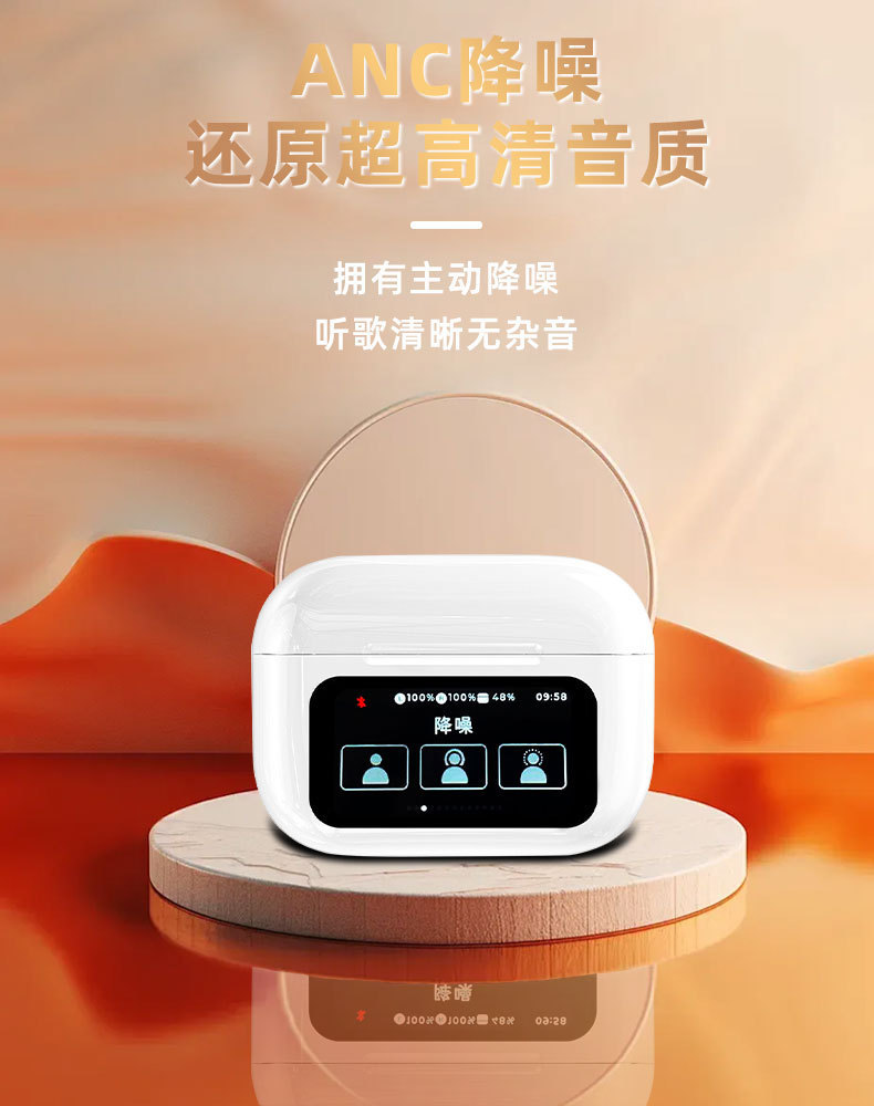 跨境A9pro入耳式彩屏蓝牙耳机多功能触控屏ANC+ENC降噪智能耳机详情5