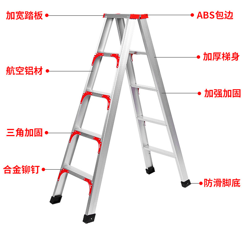 人字梯铝合金 步步高加宽加厚全防滑家用工程梯多功能折叠梯铝梯详情11