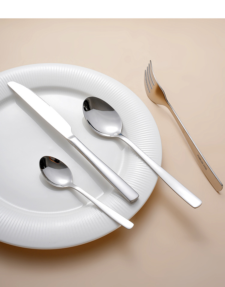 不锈钢牛排刀叉勺光身方柄甜品勺西餐具套装酒店勺子叉子厂家批发详情11