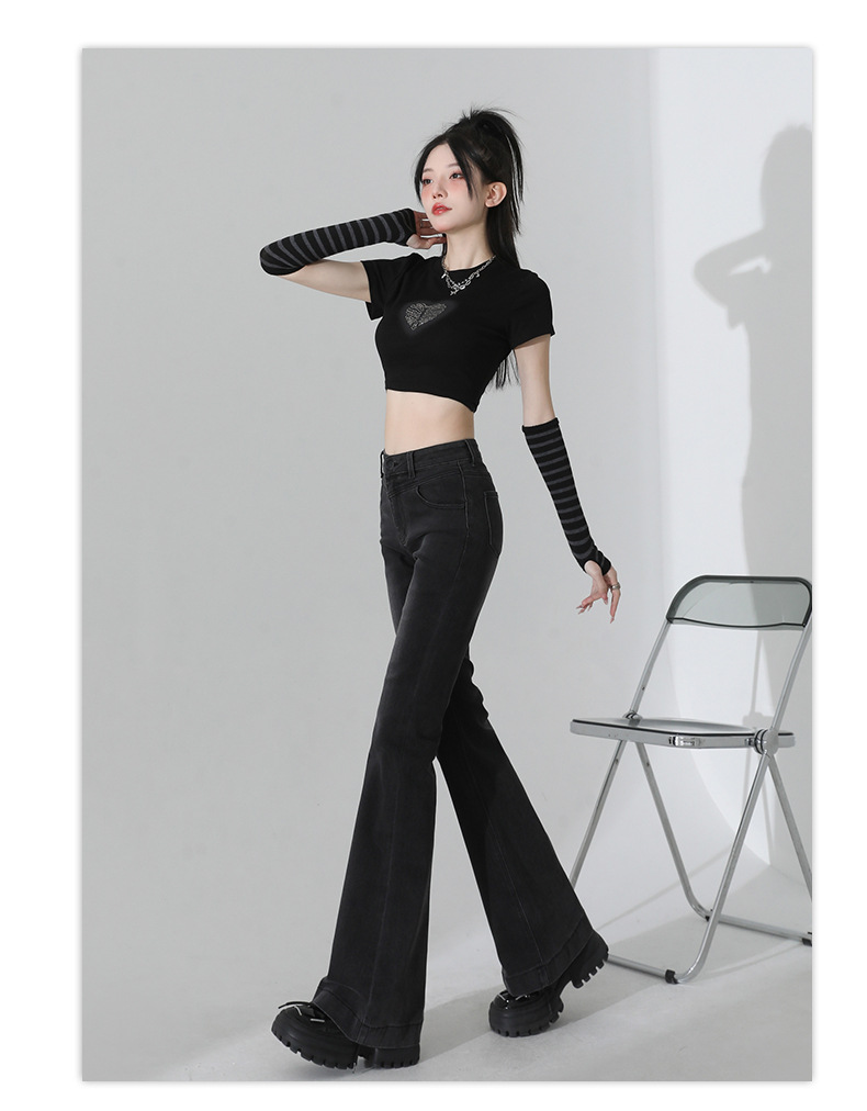 浅蓝色微喇叭牛仔裤女2025年秋季新款高腰设计感弹力小个子喇叭裤详情16