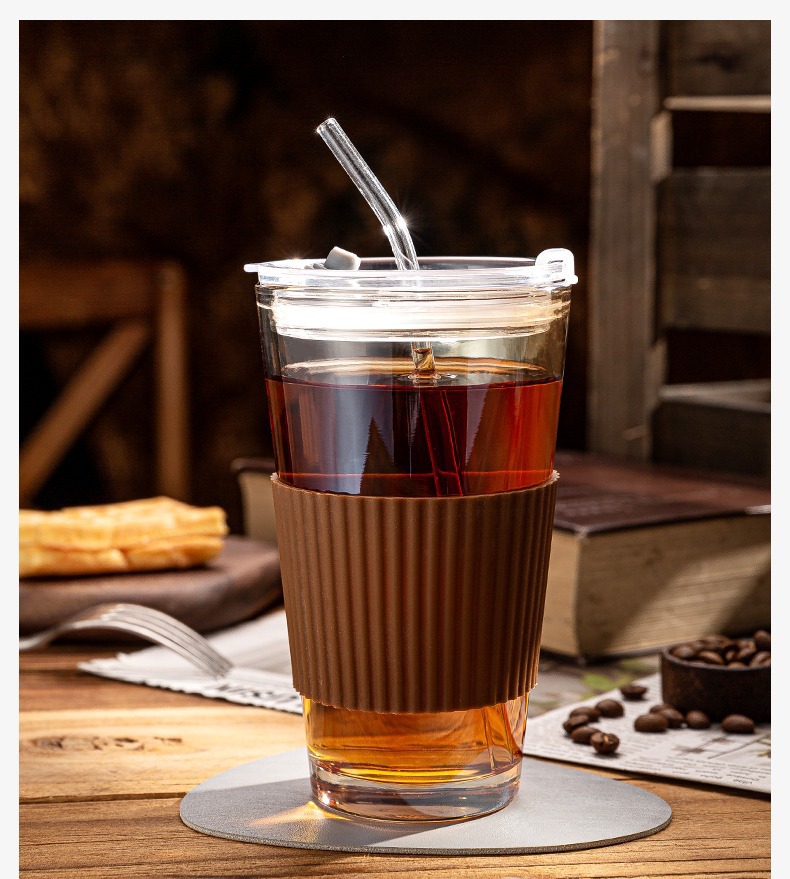 咖啡杯玻璃杯带盖杯便携吸管杯办公室家用高颜值牛奶杯水杯随行杯详情7