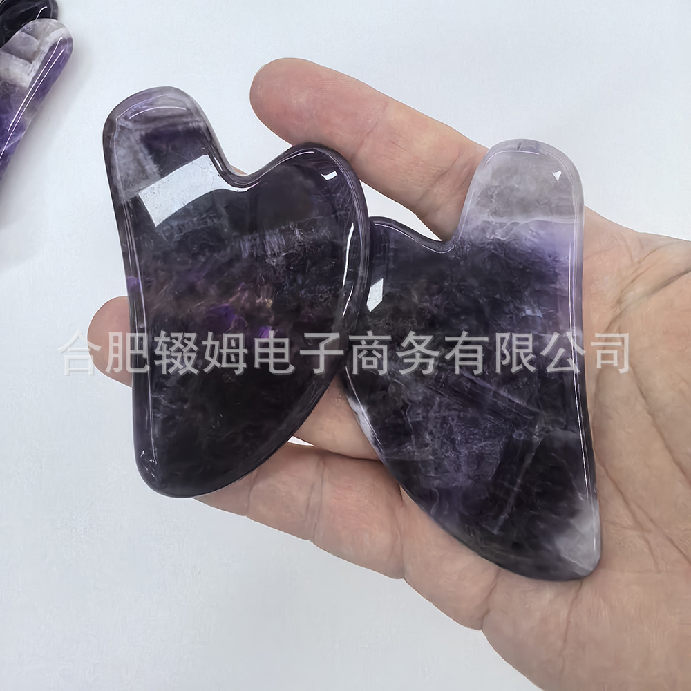 现货天然紫水晶按摩刮痧板厂家玉石美容器脸部面部全身刮痧板按摩详情8