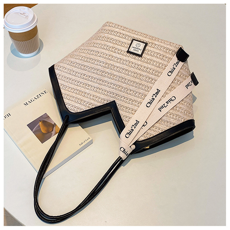 大容量托特包包女2025新款潮复古手提草编包百搭单肩编织包通勤包详情25